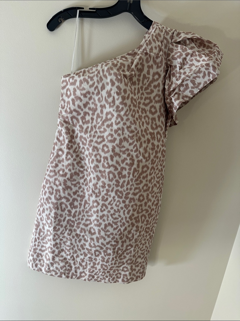 J. Crew One-Shoulder Cream/Taupe Leopard-Print Mini Dress